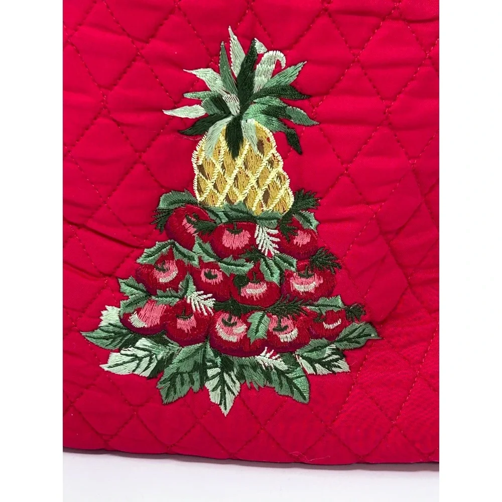 Vintage Williamsburg‎ Christmas Quilted Tote Bag Pineapple Apple Embroidery NEW